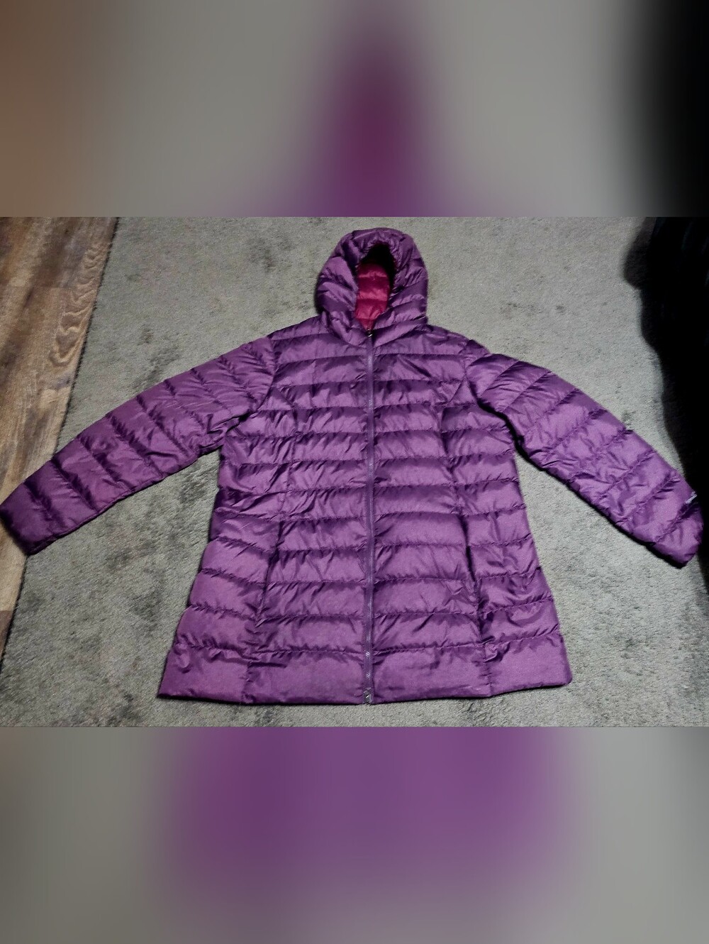 Womens Eddie Bauer EB650 down filled purple hooded packable puffer jacket XXL